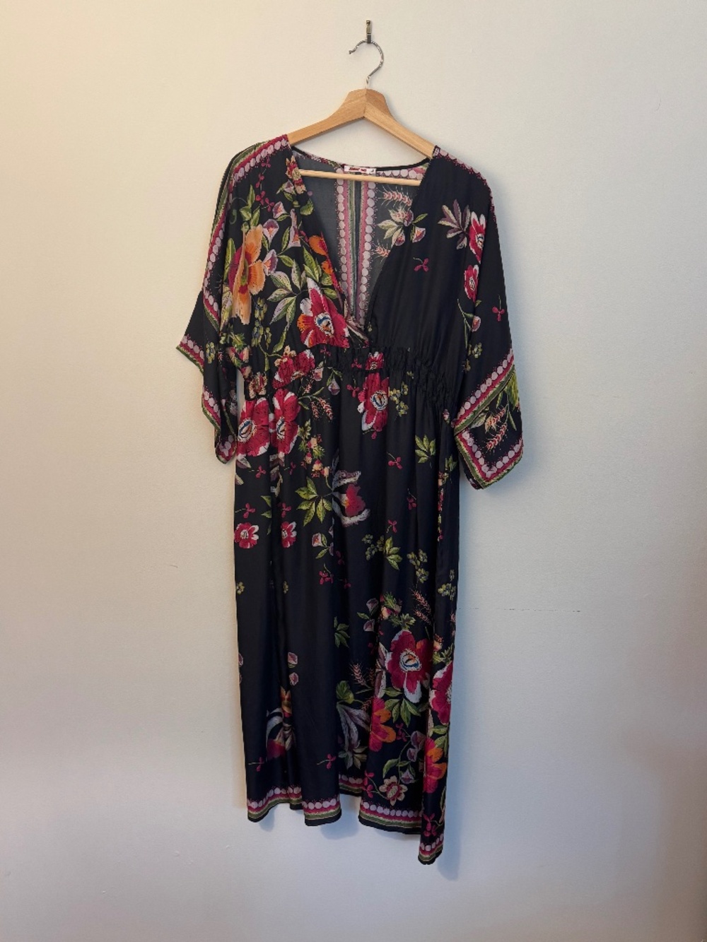 Johnny Was dress black with florals 100% silk Medium